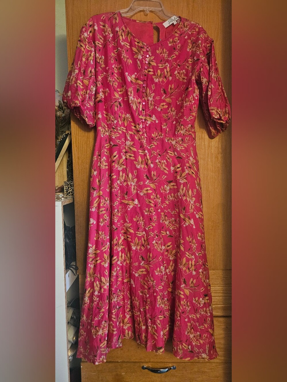 Anthropologie Fuchsia Pink Floral Midi Dress